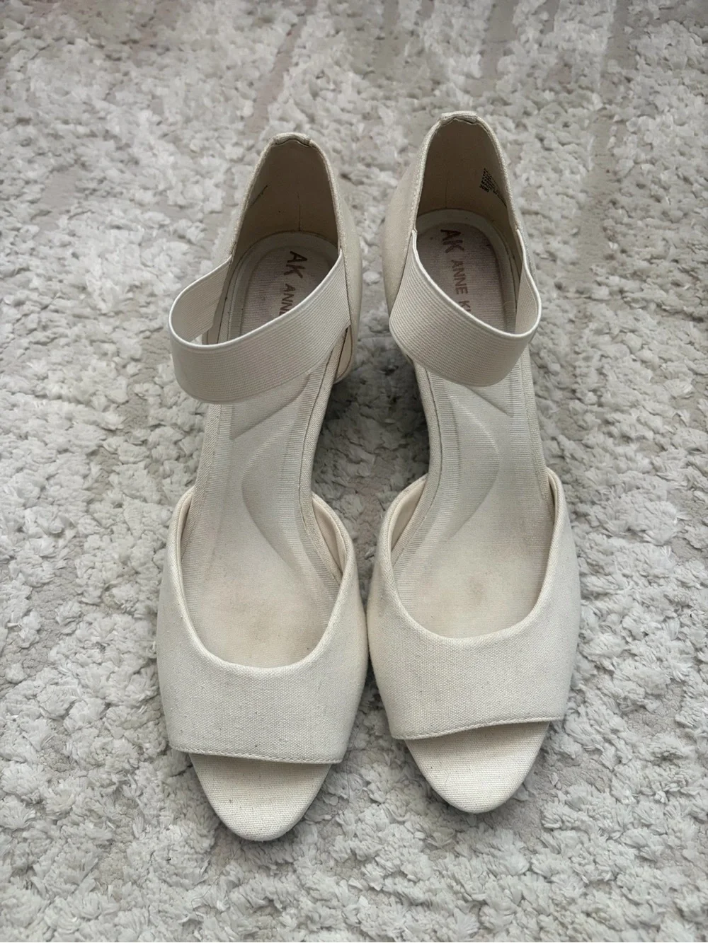 Anne Klein iFlex Cream Open-Toe Ankle Strap Wedge Heel Sandals 8.5